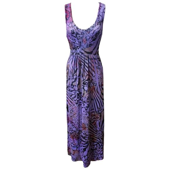 Apt. 9 Medium Maxi Dress Purple Beaded Geometric Pleated Scoop Grunge Whimsygoth - Picture 1 of 14